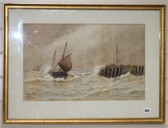 William H.Pearson watercolour Running into Port 32 x 50cm.
